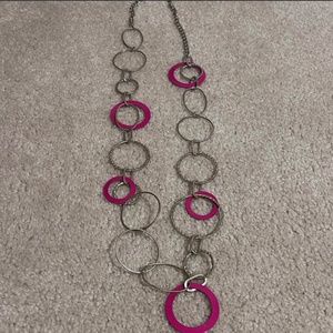 5/$10 Large Long Pink & Silver Circle Loop Necklace